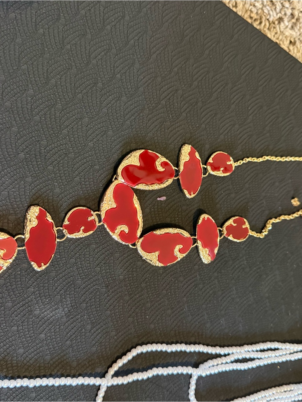 Gold-Plated Necklace with Red Enamel Accents - Women Jewelry 15